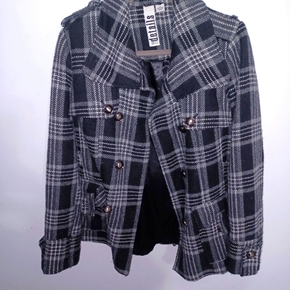 Black and White Plaid Dress Coat W Sz M